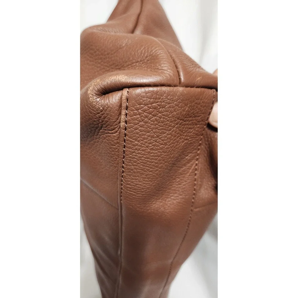 Lucky Brand Cognac Brown Pebbled Leather Tote Bag with Tassel and Clover Charm